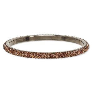 Bracelet, bangle, epoxy / Preciosa glass rhinestone / gunmetal-plated brass, black and smoky topaz, 6mm wide, 2-3/4 inch inside diameter. Sold individually.