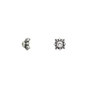 Bead cap, TierraCast&reg;, antique silver-plated pewter (tin-based alloy), 5x3mm beaded leaf, fits 5-8mm bead. Sold per pkg of 100.
