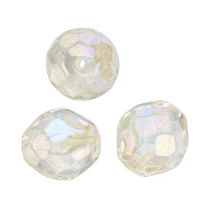 Bead, vintage Lucite&reg;, acrylic, clear AB, 16mm faceted round. Sold per pkg of 3.