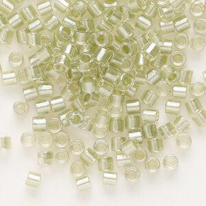 Seed bead, Delica&reg;, glass, pkg/50g, #8 round, translucent peridot green-lined luster crystal clear (DBL-0903).