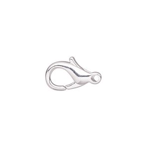 Clasp lobster claw 1pkg100 silver-plated, 14x9mm, brass 1-strand