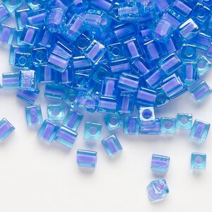 Seed bead, Miyuki, glass, pkg/250g, 3.5-3.7mm square, transparent aqua inside dyed color lilac (SB-2640).