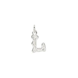 Charm, sterling silver, 10x7mm fancy block alphabet letter "L." Sold individually.