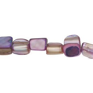 Mother-of-pearl shell 1pkg1, triangle tube bead 15 inch pink, purple / tan 8x6mm-11x10mm