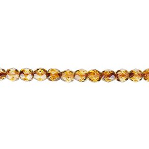 Bead, Czech fire-polished glass, tortoise gold, 4mm faceted round. Sold per 15-1/2" to 16" strand, approximately 100 beads.