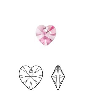 Drop 24pk rose, Crystal Passions&reg; 10mm pendant heart 6228