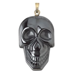 Hemalyke&trade; / steel / brass 1pkg2, gold-plated 1-sided skull pendant 34x22mm