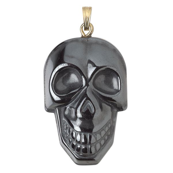 Hemalyke&trade; / steel / brass 1pkg2, gold-plated 1-sided skull pendant 34x22mm image number 0