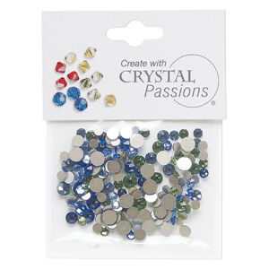 Flat back mix 1pkg144 peridot / sapphire / light sapphire, Crystal Passions&reg; rhinestone 3.0-4.8mm round SS12 / SS16 / SS20