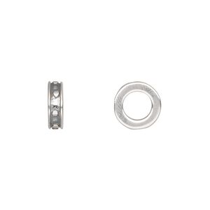 Bead 1pkg2 sterling silver, 10x3mm rondelle / dots, antiqued