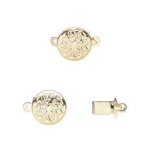 Clasp tab 1pkg100 gold-plated, 10mm round, brass 1-strand