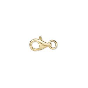 Clasp lobster claw 1pkg10 gold-plated, 9x6mm, brass 1-strand