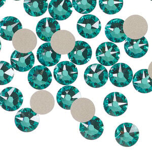 Flat back 1pkg12 Caribbean green foil back, Crystal Passions&reg; Regenerated 7.07-7.27mm rose round SS34 2088