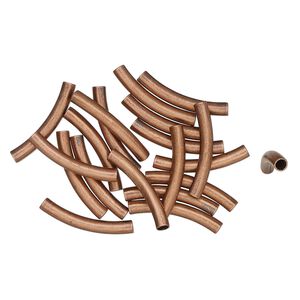 Bead 1pkg20 copper-finished, 22x3mm curved round tube, brass antique