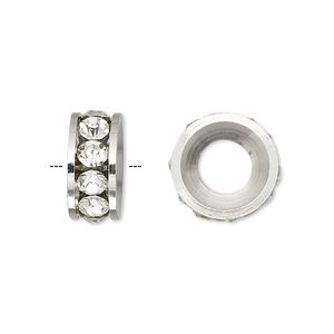 Bead 1pkg2 silver-plated, 14x6mm rondelle, brass / Czech crystal / crystal clear Dione&reg;