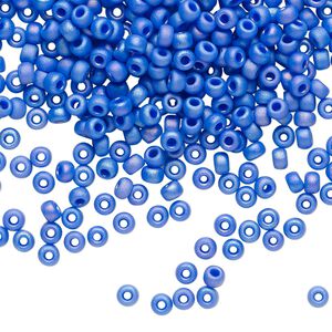 Seed bead, Miyuki, glass, pkg/50g, #8 rocaille, opaque matte rainbow cyan blue, (RR-417FR).