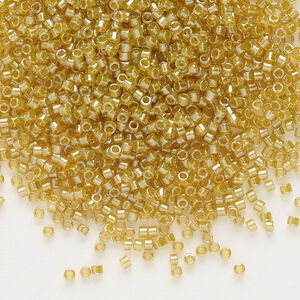 Seed bead, Delica&reg;, glass, pkg/250g, #11 round, translucent light peridot-lined luster topaz (DB-0911).
