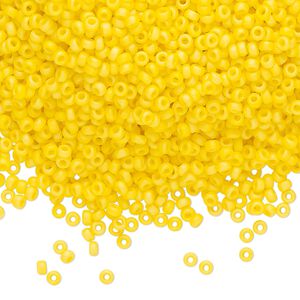 Seed bead, Miyuki, glass, pkg/25g, #11 rocaille, opaque matte rainbow canary, (RR-404D/FR).