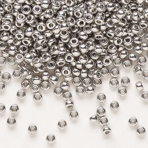 Seed bead, Miyuki, glass, pkg/50g, #8 rocaille, opaque palladium-plated, (RR-194).