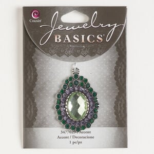 Focal 1pkg1, antique silver-finished "pewter" (zinc-based alloy) and acrylic, green and light green, 42x30mm fancy oval.