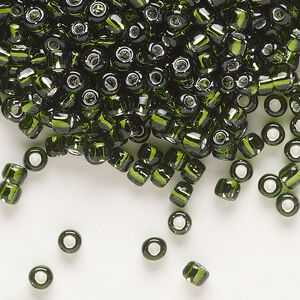 Seed bead, Dyna-Mites&trade;, glass, transparent silver-lined olive green, #6 round. Sold per 1/2 kilogram pkg.