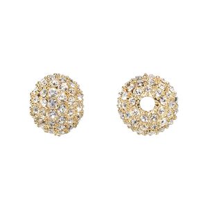 Bead 1pkg1 gold-plated pewter, 12mm round, clear crystal Dione&reg;