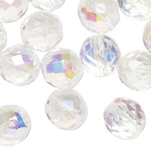 Bead, Czech fire-polished glass 1pkg600, clear AB. 12mm faceted round.