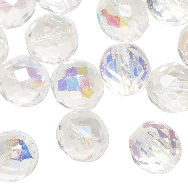 Bead, Czech fire-polished glass 1pkg600, clear AB. 12mm faceted round. image number 0