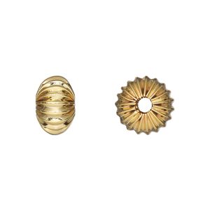 Bead 1pkg8 gold-plated, 12x8mm corrugated rondelle, brass