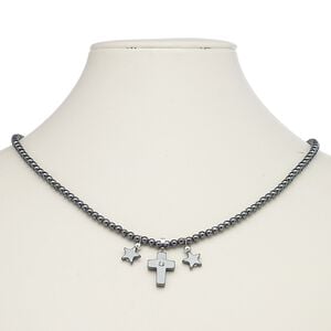 Hemalyke&trade; / steel / glass rhinestone 1pkg1, silver-plated cross necklace 18 inch barrel clasp 18x13mm
