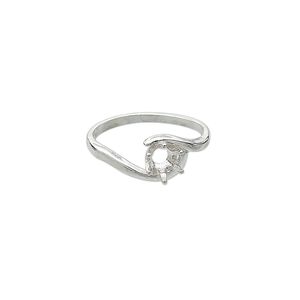 Ring, Sure-Set&trade;, sterling silver, swirl band with 5mm 6-prong round setting, size 8. Sold individually.