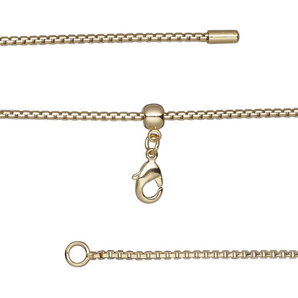Chain 1pkg1 box, 1.2mm / lobster claw clasp, gold-finished brass adjustable 16-23.5 inch image number 0