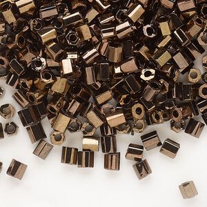 Seed bead, Dyna-Mites&trade;, glass, opaque iris dark bronze, #6 hex 2-cut. Sold per 40-gram pkg.