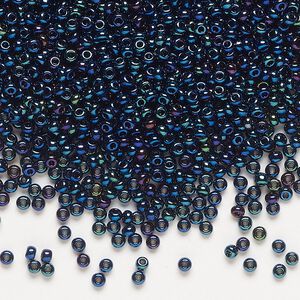 Seed bead, Preciosa Ornela Czech glass, pkg/500g, #11 rocaille, opaque blue iris black, (59135).