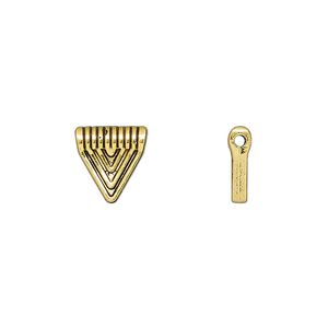 Pendant, slide, antique gold-finished "pewter" (zinc-based alloy), 11x11x10mm single-sided triangle with line design, 1.5mm inside diameter. Sold per pkg of 20.
