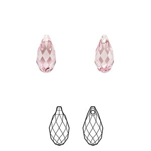 Briolette 24pk light rose, Crystal Passions&reg; 11x5.5mm pendant drop 6010
