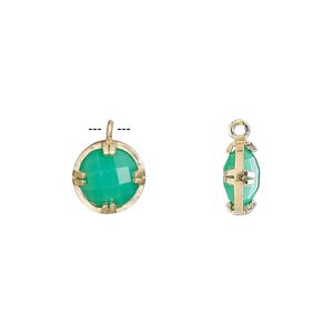 Drop, chalcedony (dyed) and gold-finished sterling silver, sea green, 10mm double-sided faceted round. Sold individually.