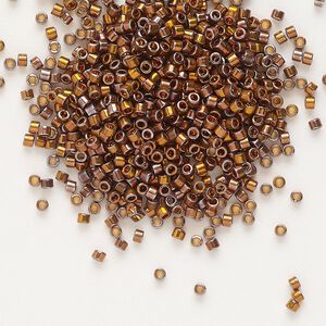 Seed bead, Delica&reg;, glass, pkg/50g, #11 round, opaque 24Kt gold-plated iris red (DB-0506).