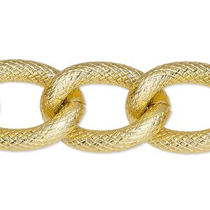 Chain 1pkg1 curb, 19mm textured, gold-finished aluminum 5 foot unfinished