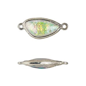 Link, Opalized Ice&trade;, "opal" (resin) and imitation rhodium-finished brass, opaque white, 19.5x11mm double-sided wing. Sold per pkg of 4.