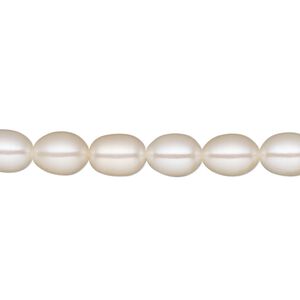 Pearl, White Lotus&trade;, cultured freshwater (bleached), white, 6-6.5mm rice, B grade, Mohs hardness 2-1/2 to 4. Sold per 15-1/2" to 16" strand.