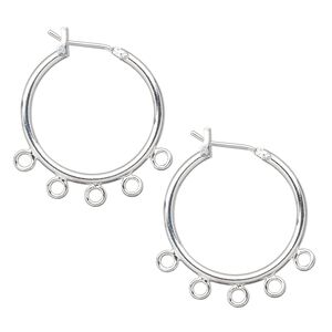 Earring hoop 1pkg10 silver-plated, 23mm round / latch-back / 5 closed loop, brass 5 pair