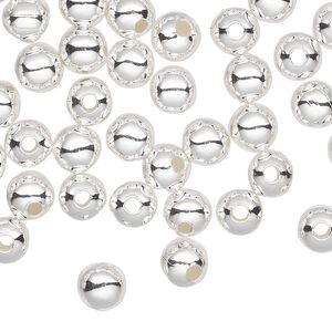 Bead 1pkg100 silver-plated, 6mm round, steel
