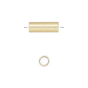 Bead 1pkg10 gold-finished, 15x5mm tube / diamond, steel