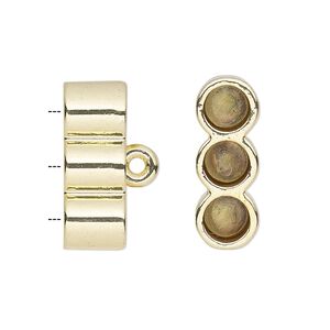 Cord end glue-in 1pkg2 "pewter", 22x8mm barrel / 5.5mm inside diameter, 3-strand / gold-finished
