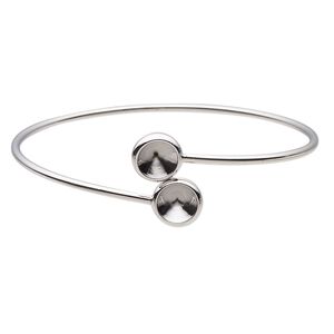 Bracelet, Almost Instant Jewelry&reg;, cuff, imitation rhodium-finished brass, 21mm wide and (2) SS39 rivoli glue-in settings, 7-1/2 inches. Sold individually.