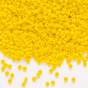 Seed bead, Miyuki, glass, pkg/25g, #11 rocaille, opaque matte canary, (RR-404DF).
