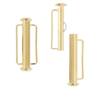 Clasp slide lock 1pkg4 gold-plated, 26x6mm round tube / fits 18x2mm cord, brass 1-strand