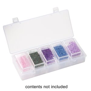 Organizer, acrylic, clear and white, 6 x 2-1/2 x 1-1/8 inches with (10) 45x25x11mm rectangle boxes and snap top. Sold per 11-piece set.