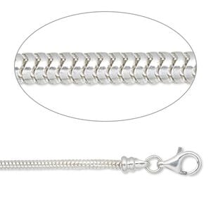 Chain 1pkg1 sterling silver snake, 2mm / fits 2mm hole / lobster claw clasp, 7 inch